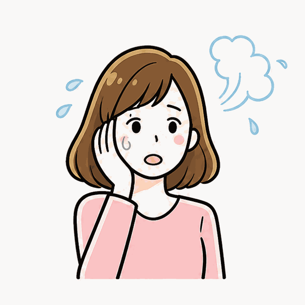 お湯が出なくて困っている女性のイラスト。給湯器・エコキュートのトラブルを表現。